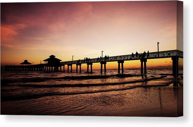 Fort Myers Beach Pier At Sunset Canvas Print