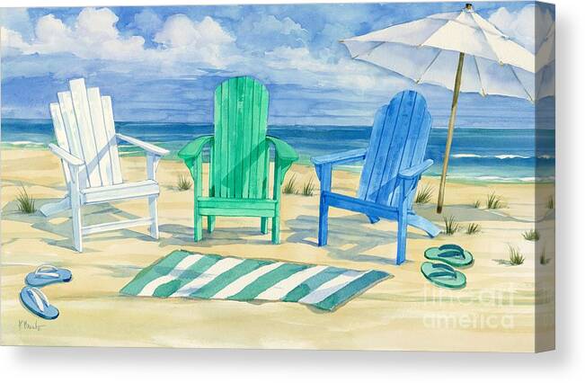 Watercolor Canvas Print featuring the painting Grayton Beach Chairs by Paul Brent