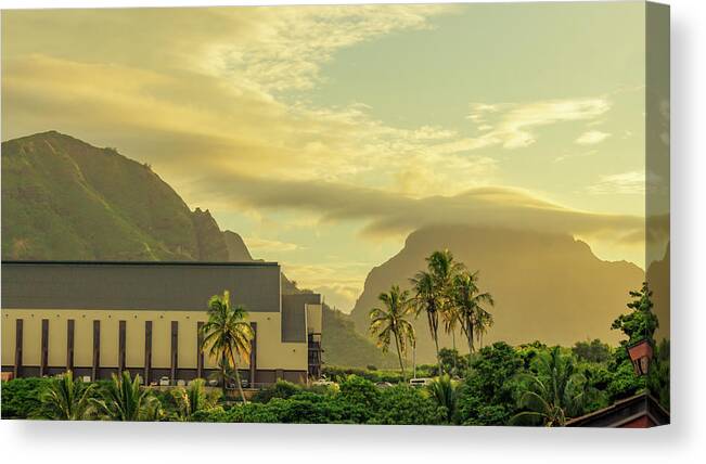 Mountain Canvas Print featuring the photograph Halo Clouds at Sunset in Kauai Hawaii by Auden Johnson