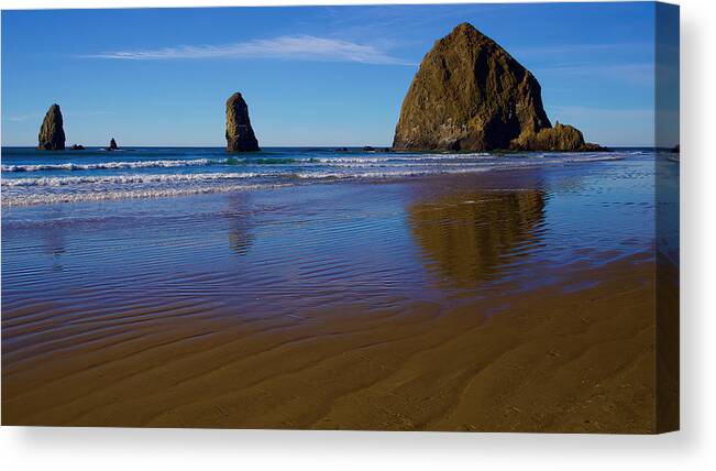 Oregon Canvas Print featuring the photograph Haystack Rock Panoramic by Todd Kreuter