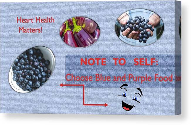 Heart Canvas Print featuring the mixed media Heart Health Blue and Purple Foods by Nancy Ayanna Wyatt