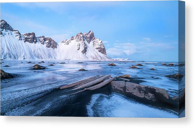 Iceland Canvas Print featuring the photograph Iceland The Majestic Vestrahorn by William Kennedy