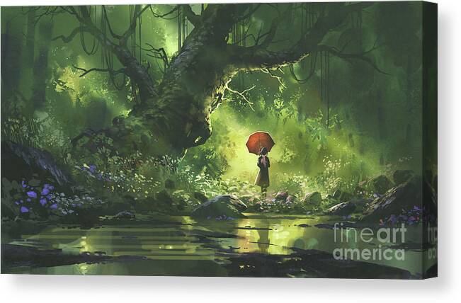 Illustration Canvas Print featuring the painting I'm waiting for you in the beautiful place by Tithi Luadthong