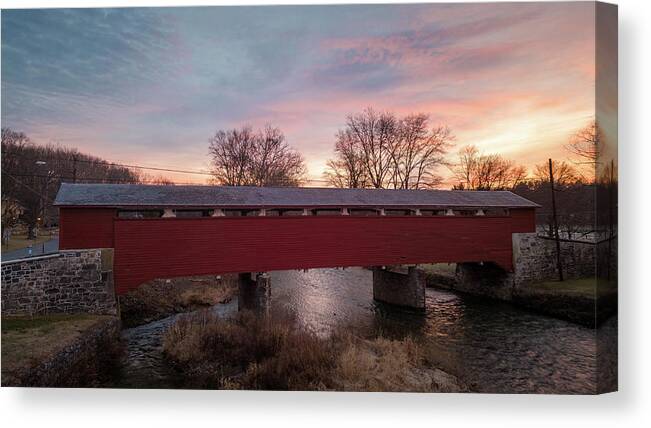 South Whitehall Township Canvas Print featuring the photograph January Sunrise at Covered Bridge Park by Jason Fink