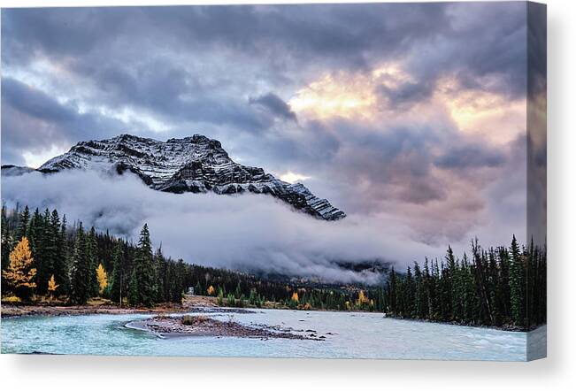 Cloud Canvas Print featuring the photograph Jasper Mountain In The Clouds by Carl Marceau