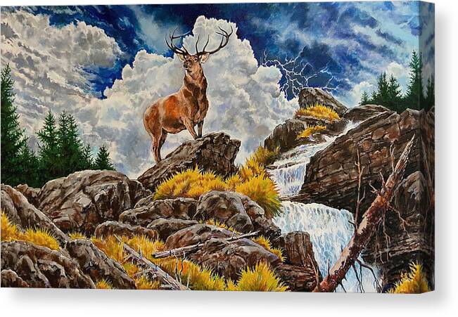 Deer Canvas Print featuring the digital art King of the Mountain by Frank Harris
