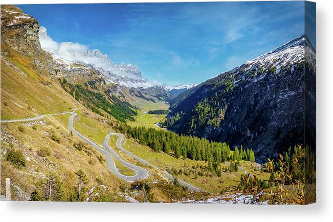 Landscape Canvas Print featuring the photograph Klausenpass Panorama, Switzerland by Rick Deacon