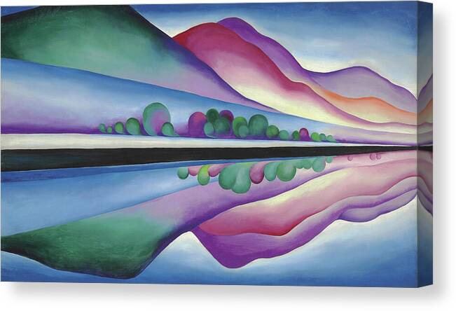 Georgia O'keeffe Canvas Print featuring the painting Lake George, reflection - modernist abstract landscape painting by Georgia O'Keeffe