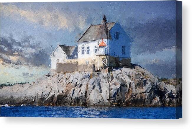Lighthouse Canvas Print featuring the digital art Saltholmen lighthouse by Geir Rosset
