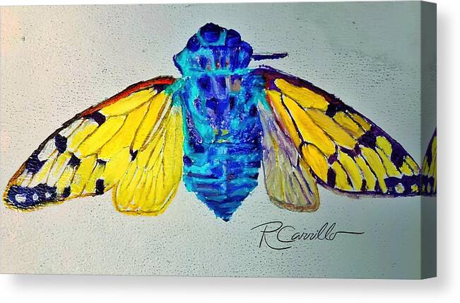 Cicadas Canvas Print featuring the painting Loud Bug by Ruben Carrillo