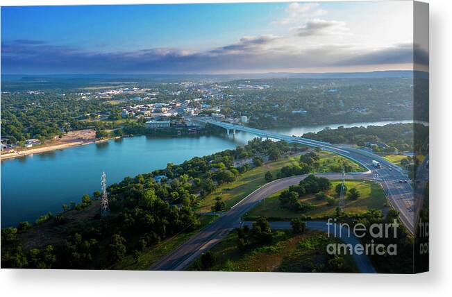 Marble Falls Canvas Print featuring the photograph Marble Falls, Texas is a beautiful town nestled in the heart of the hill country, and is the fastest growing town in the country by Dan Herron