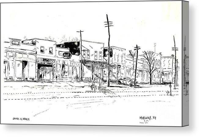 Ink Canvas Print featuring the drawing Midway 1954 by David Neace CPX