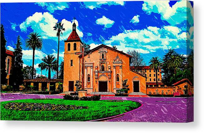Mission Santa Clara Canvas Print featuring the digital art Mission Santa Clara de Asis, impressionist painting by Nicko Prints