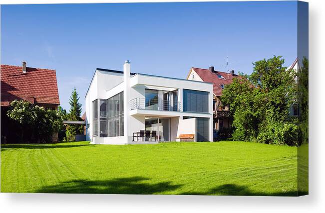 Environmental Conservation Canvas Print featuring the photograph Modern Architecture Home Green On Green Summer Meadow by Mlenny