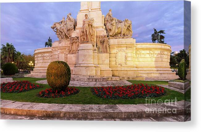 Trees Canvas Print featuring the photograph Monument to the Constitution of 1812 by Night Cadiz Andalusia by Pablo Avanzini