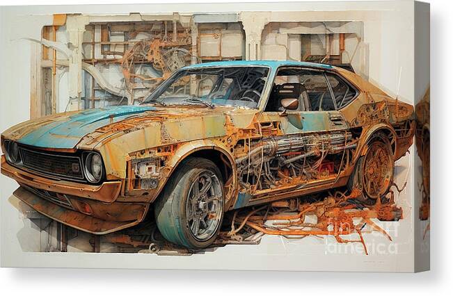 Vehicles Canvas Print featuring the drawing Muscle Car 1204 Ford Maverick supercar by Clark Leffler