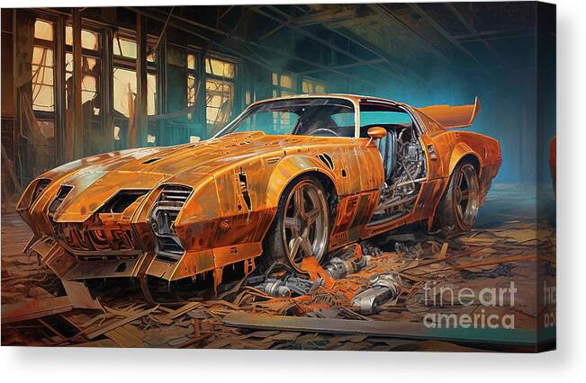 Vehicles Canvas Print featuring the drawing Muscle Car 1340 Pontiac Firebird Formula supercar by Clark Leffler