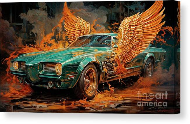 Vehicles Canvas Print featuring the drawing Muscle Car 1343 Pontiac Firebird supercar by Clark Leffler