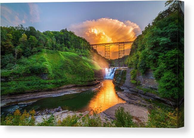 Landscape Canvas Print featuring the photograph Mushroom Cloud Over Upper Falls by Mark Papke