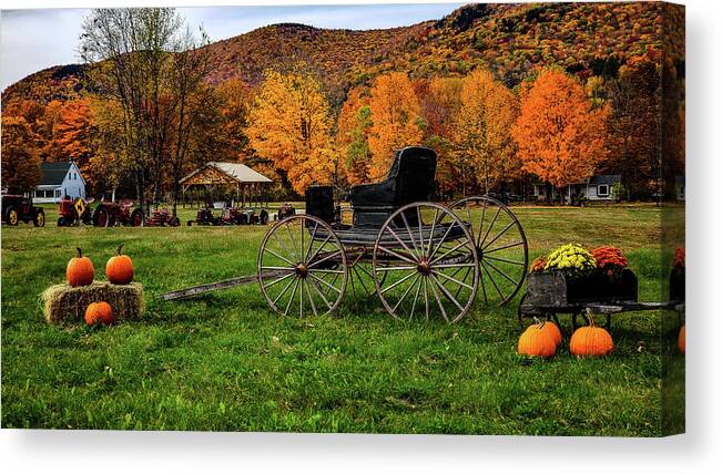 Farm Machinery Canvas Print featuring the photograph New Hampshire buggy and fall colors by Jeff Folger