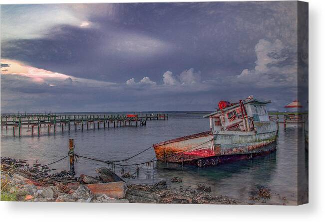  Canvas Print featuring the photograph Nightfall on the Bay, Chincoteague Island by Marcy Wielfaert