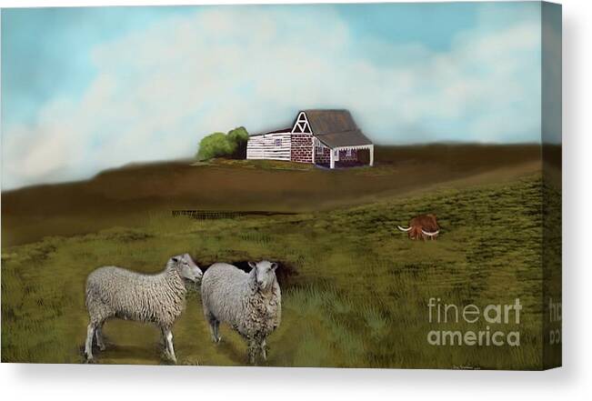 Sheep Canvas Print featuring the mixed media No City Here by Julie Grimshaw