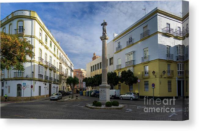 Seafront Canvas Print featuring the photograph Old Cadiz Center Street Blue Sky Andalusia by Pablo Avanzini