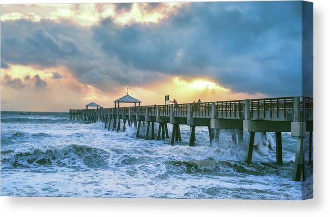 Pier Canvas Print featuring the photograph Pierscape - Sunrise Fishing at Juno Pier by Laura Fasulo