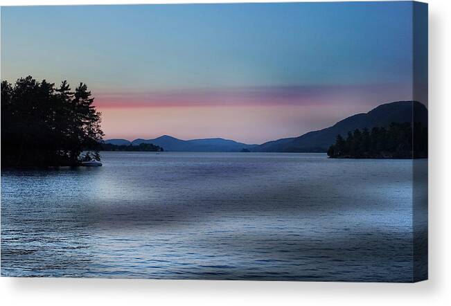 Sun Canvas Print featuring the photograph Pink Clouds and Sunset Over Lake by Russ Considine