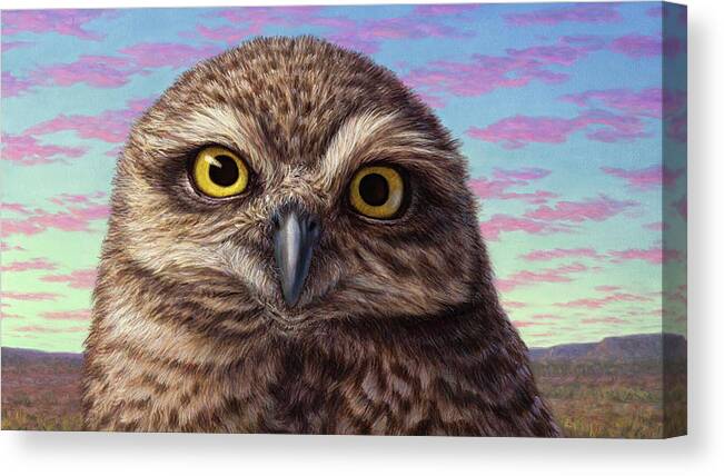 Animal Canvas Print featuring the painting Portrait of a Burrowing Owl by James W Johnson