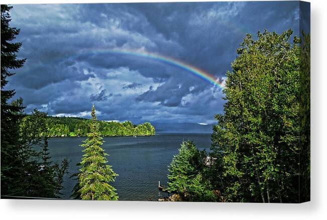 Kayak Canvas Print featuring the photograph Rangeley Lake Rainbow by Russel Considine