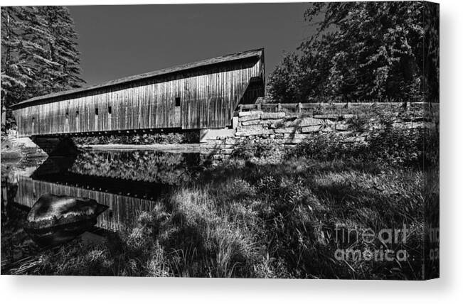 Fryeburg Canvas Print featuring the photograph Remote Maine Covered Bridge by Steve Brown