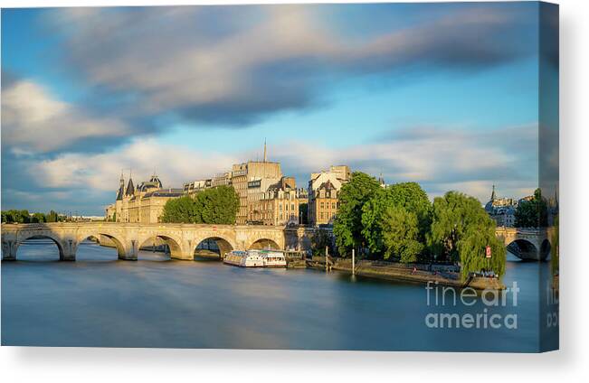 Paris Canvas Print featuring the photograph River Seine - Paris France - Evening by Brian Jannsen