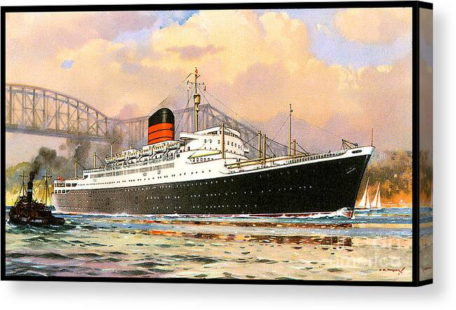 Saxonia Canvas Print featuring the painting RMS Saxonia 1954 Travel Postcard by Unknown