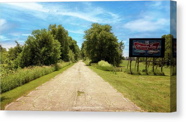 Route 66 Canvas Print featuring the photograph Route 66 Memory Lane - Lexington, Illinois by Susan Rissi Tregoning