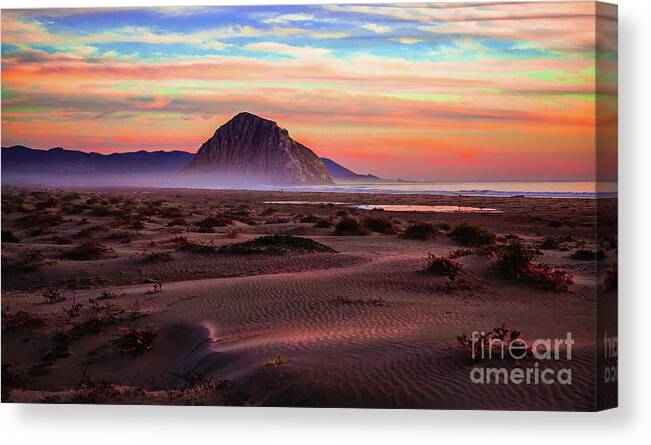 Sand Dunes At Sunset At Morro Bay California Photography Photograph Canvas Print featuring the photograph Sand Dunes At Sunset At Morro Bay Beach Shoreline by Jerry Cowart
