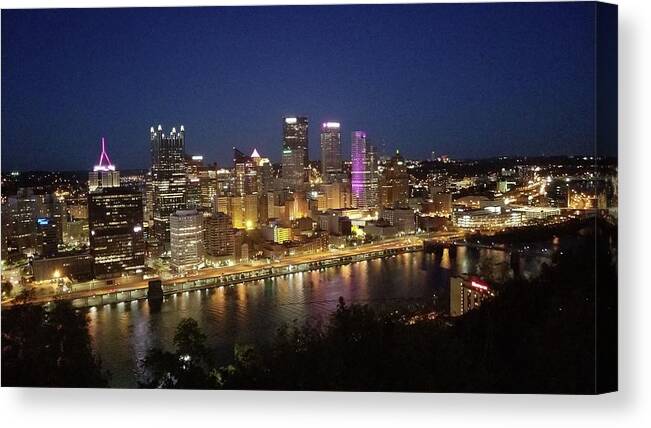Skyline Canvas Print featuring the photograph Skyline of Pittsburgh, PA by Pour Your heART Out Artworks