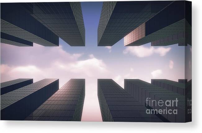 High-rise Canvas Print featuring the digital art Skyscrapers by Konstantin Sevostyanov