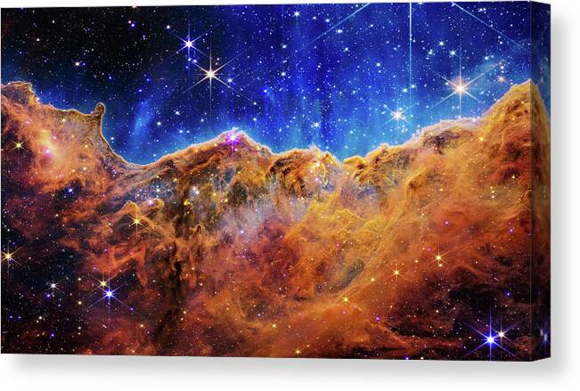 Carina Nebula Canvas Print featuring the photograph Space Image James Webb Telescope Cosmic Cliffs in Carina Nebula by Image NASA-ESA Edit M Hauser