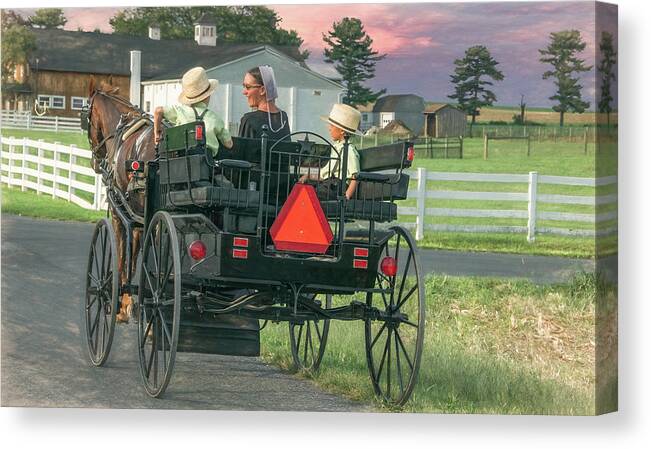 Amish Canvas Print featuring the photograph Special Evening for Mom and Sons by Marcy Wielfaert