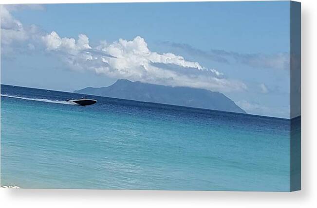 All Canvas Print featuring the digital art Speed Boat at Sea in Seychelles KN41 by Art Inspirity