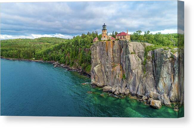 Split Rock Lighthouse Canvas Print featuring the photograph Split Rock Lighthouse Aerial by Sebastian Musial