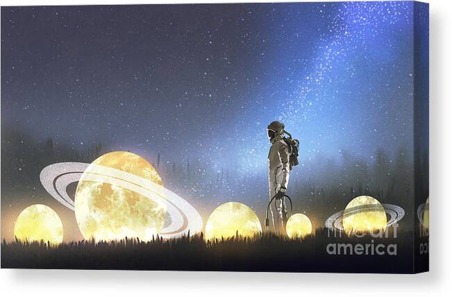 Illustration Canvas Print featuring the painting Stars on the ground by Tithi Luadthong