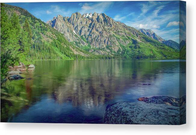 Wyoming Canvas Print featuring the photograph Starting the Day at Jenny Lake by Marcy Wielfaert