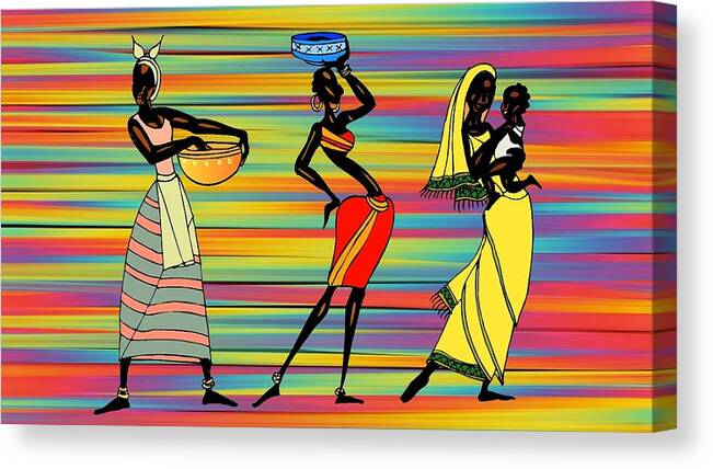 African Canvas Print featuring the painting Stylized African Women by Nancy Ayanna Wyatt