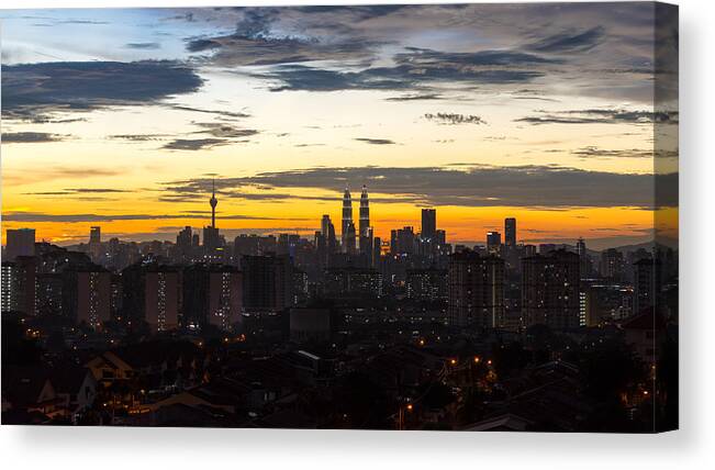 Built Structure Canvas Print featuring the photograph Sunset at Kuala Lumpur, Malaysia by Shaifulzamri