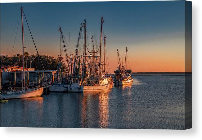Sunset Canvas Print featuring the photograph Sunset at Shem Creek, Charleston by Marcy Wielfaert