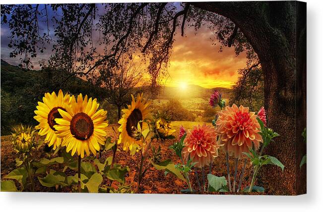 Flowers Canvas Print featuring the mixed media Sunset Flowers by Ally White