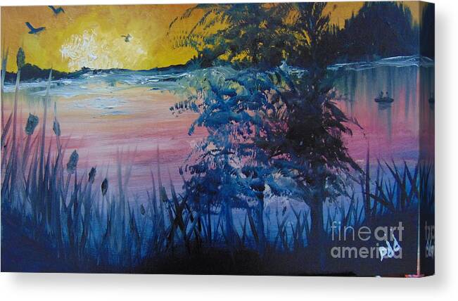 Lake Canvas Print featuring the painting Sunset on the Lake by Saundra Johnson