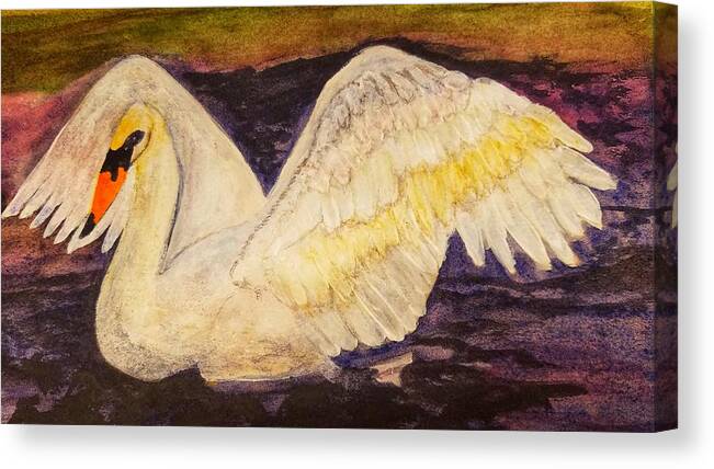 Swan Canvas Print featuring the painting Swan At Dusk by Shady Lane Studios-Karen Howard